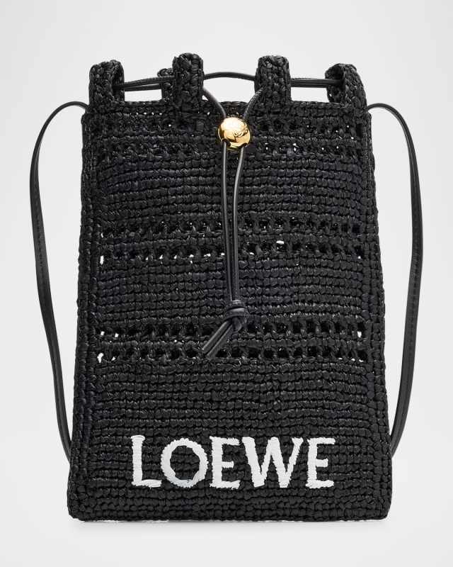 x Paula's Ibiza Drawstring Pocket Crossbody Bag in Raffia